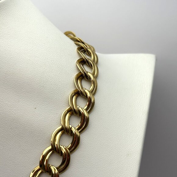 Vintage Monet Jewelry Set Gold Tone Double Link Necklace Cuff Bracelet Floral Br - Picture 13 of 14